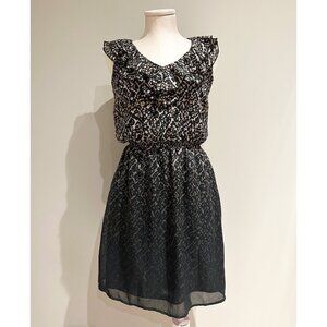 Leopard Print Dress Womens Size XS Ruffle Neckline Elastic Waist